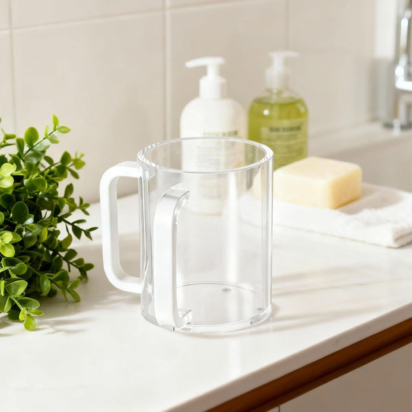 2 Pcs Judaica Hand Washing Cup with Dual Handles,5" Acrylic Clear Netilat Yadayim Cup Lota for Bathroom(White Handle)5