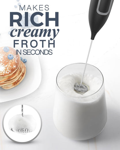 Milk Frother Handheld Battery, Electric Foam Maker Frother Wand, Drink Mixer with Stainless Steel Whisk for Coffee, Matcha, Lattes, Cappuccino Black2