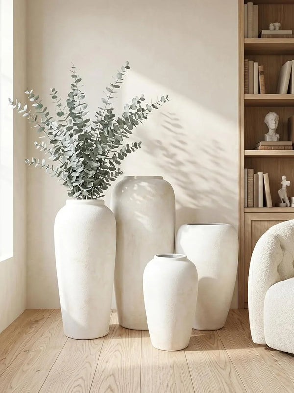 Ceramic Vase Home Decor, Vintage Vase, Wide Mouth Farmhouse Vase (15.7”H-Vintage White)6