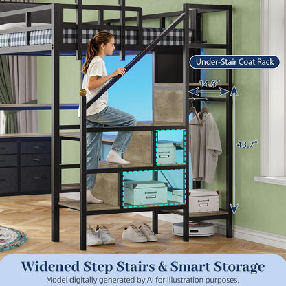 Twin Loft Bed with L-Shaped Gaming Desk, 6 Storage Drawers & Foldable Desk4