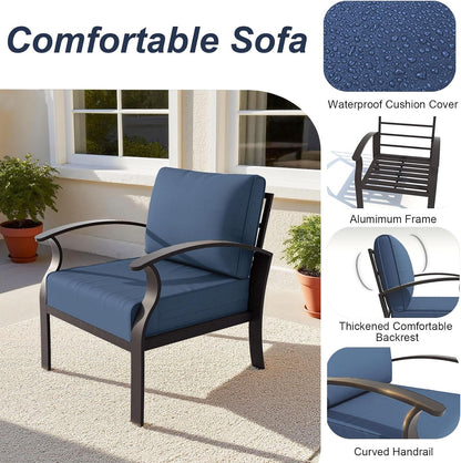 Aluminum Patio Furniture Set with Coffee Table Rectangular, 7-Seat Outdoor Sectional Furniture W/Swivel Chairs, Patio Conversation Set for Porch, Backyard, Poolside-Dark Blue5