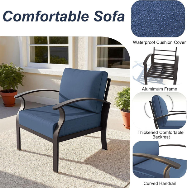Aluminum Patio Furniture Set with Coffee Table Rectangular, 7-Seat Outdoor Sectional Furniture W/Swivel Chairs, Patio Conversation Set for Porch, Backyard, Poolside-Dark Blue5