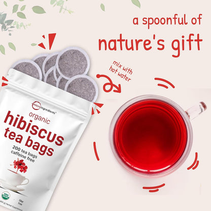 Organic Hibiscus Tea Bags, 200 Count | Premium Source from Hibiscus Flowers | Caffeine Free Herbal Tea | Eco-Friendly Hemp Paper Tea Bags | Non-Gmo, No Sugar5
