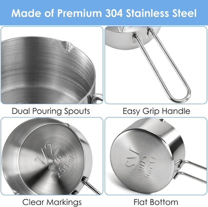 6 Pcs 1/2 Cup (125Ml) Stainless Steel Measuring Scoops, Metal Measuring Cups with Handle for Dog Food, Coffee, Baking, Cooking, Dishwasher Safe3