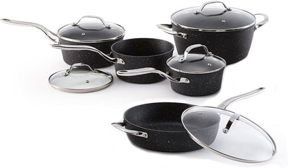 the Rock 10PC Non-Stick Cookware Set, Forged Aluminum, Black | Non-Stick Saucepans & Fry Pan. Rock.Tec Surface. Oven Safe. Even Heating. Everyday Cookware Set.2