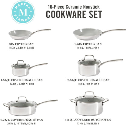 Delaroux 10 Piece Stainless Steel Pots and Pans Kitchen Cookware Set W/Pfas Free Premium Nonstick Ceramic Interior2
