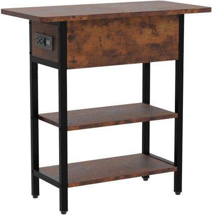End Table with Charging Station, Flip Top Side Table with USB Ports and Outlets, Sofa Couch Table Bedside Table for Living Room Bedroom, Narrow Nightstand with Storage Shelves for Small Space5