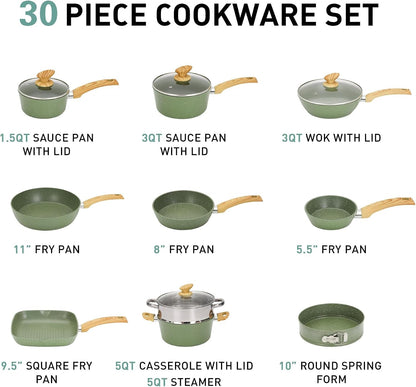 Pots and Pans Set, 30 Piece Kitchen Cookware & Bakeware Set | Green Granite Non Stick Pans Set for Cooking, 100% PFOA & PFAS Free Non-Toxic, Easy to Clean5