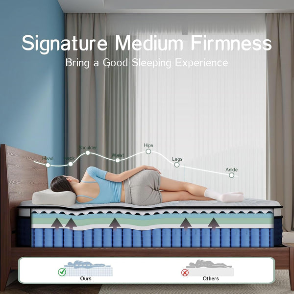Queen Mattress, 12 Inch Hybrid Queen Size Mattress in a Box, Medium Firm, Cooling Gel Memory Foam, Individual Pocket Spring for Motion Isolation/Lumbar Support & Pressure Relief, Certipur-Us6
