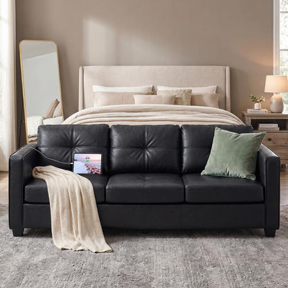 88'' Black Faux Leather Couch with USB, 3-Seater8