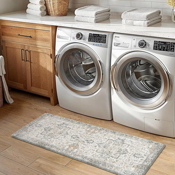 anti Fatigue Kitchen Mats for Floor 2PCS, Standing Rugs,Graytaupe | 17.3"X47"+17.3"X30", Vintage Boho Cushioned Set, Waterproof, Non Slip, Easy-Clean for Home, Laundry,Sink, Office, Farmhouse7