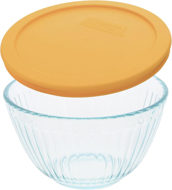 7401 3-Cup Sculpted Glass Bowl & Lemon Drop Yellow Lid - Made in USA1