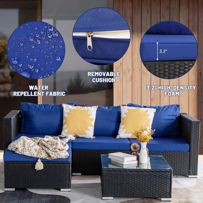 5 Piece Rattan Patio Furniture Set, Outdoor Patio Conversation Set2