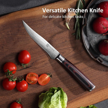 Utility Knife 5 Inch Kitchen Knife, Ultra Sharp High Carbon Stainless Steel Small Chef Knife with Sheath, Kitchen Utility Knife with Ergonomic Pakkawood Handle4
