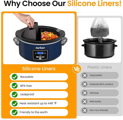 6 Quarts Programmable Slow Cooker with Reusable Silicone Liners, Digital Timer, Adjustable Temp, Dishwasher Safe Divider Insert, Non-Stick Ceramic Pot & Glass Lid, Stainless Steel, Darkblue4