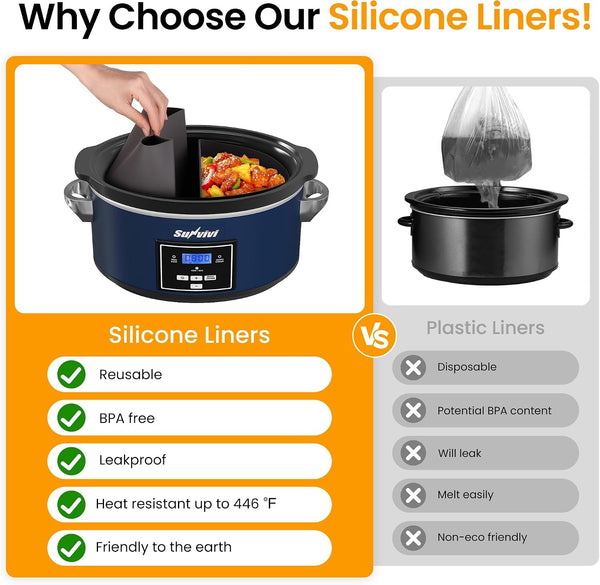 6 Quarts Programmable Slow Cooker with Reusable Silicone Liners, Digital Timer, Adjustable Temp, Dishwasher Safe Divider Insert, Non-Stick Ceramic Pot & Glass Lid, Stainless Steel, Darkblue4