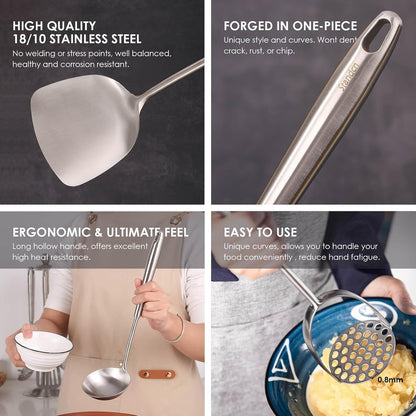 18/10 Stainless Steel Kitchen Utensils Set - 12 PCS All Metal Cooking Tools4