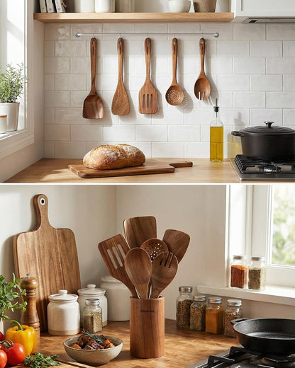9 Piece Natural Acacia Wooden Spoons for Cooking3
