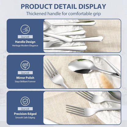 24-Piece Forks and Spoons Silverware Set,Spoons and Forks Food Grade Stainless Steel Flatware Cutlery Set for Home,Kitchen and Restaurant,Mirror Polished & Dishwasher Safe3