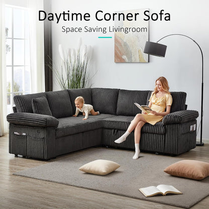 82'' Modular Sectional Couch with Sleeper Sofa Bed (Dark Grey)3