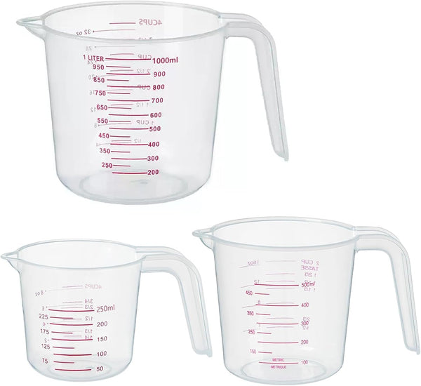 3 Pack Measuring Cups, 250Ml (1-Cup), 500Ml (2-Cup) &1000Ml (4-Cup)1