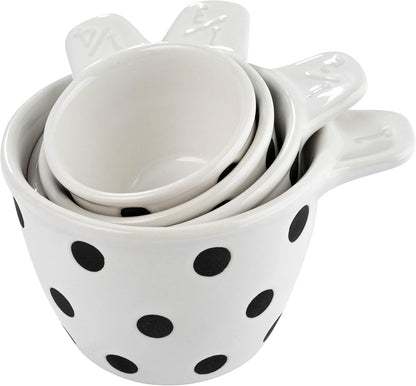 Creative Co-Op Ceramic Measuring Cups with Polka Dots, Set of 4 Sizes, Black and White1
