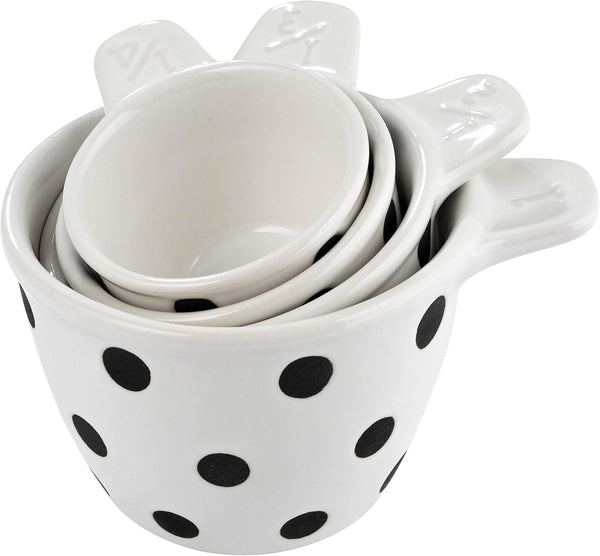 Creative Co-Op Ceramic Measuring Cups with Polka Dots, Set of 4 Sizes, Black and White1
