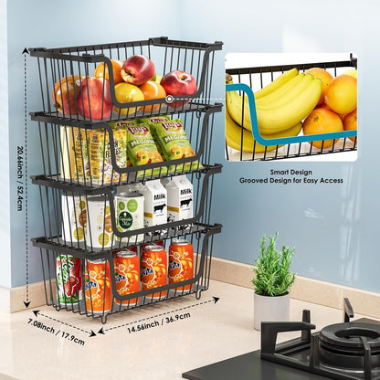 4 Pcs Stackable Wire Baskets Pantry Organizers and Storage Bins,Black5