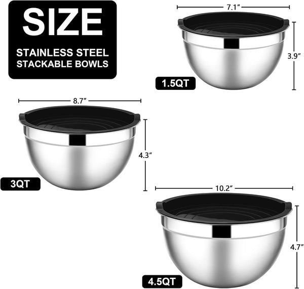 Mixing Bowls with Lids Set, 6-Piece Stainless Steel Salad Bowls2