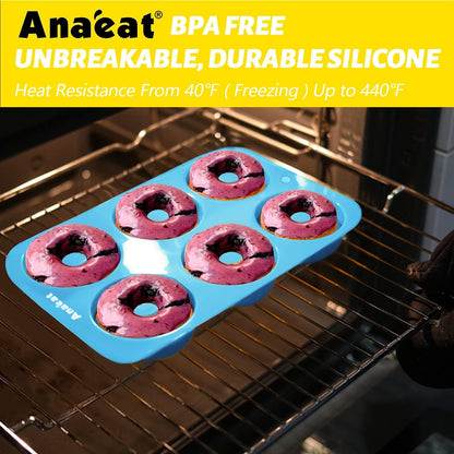 3 Pack Donut Pan Silicone Baking Mold, Just Pop Out! Non-Stick Doughnuts Baking Pans BPA Free for 6 Full-Size Donuts, Muffin, Cake Biscuit Bagels - Oven & Dishwasher Safe (Multicolor)3