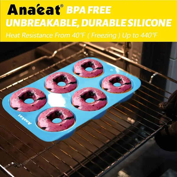 3 Pack Donut Pan Silicone Baking Mold, Just Pop Out! Non-Stick Doughnuts Baking Pans BPA Free for 6 Full-Size Donuts, Muffin, Cake Biscuit Bagels - Oven & Dishwasher Safe (Multicolor)3