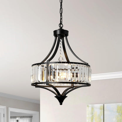 Black Crystal Chandelier Rustic Pendant Light Modern Farmhouse Chandeliers Antique Hanging Light Fixture for Living Room Bedroom Foyer Kitchen Island Entryway 16" W1