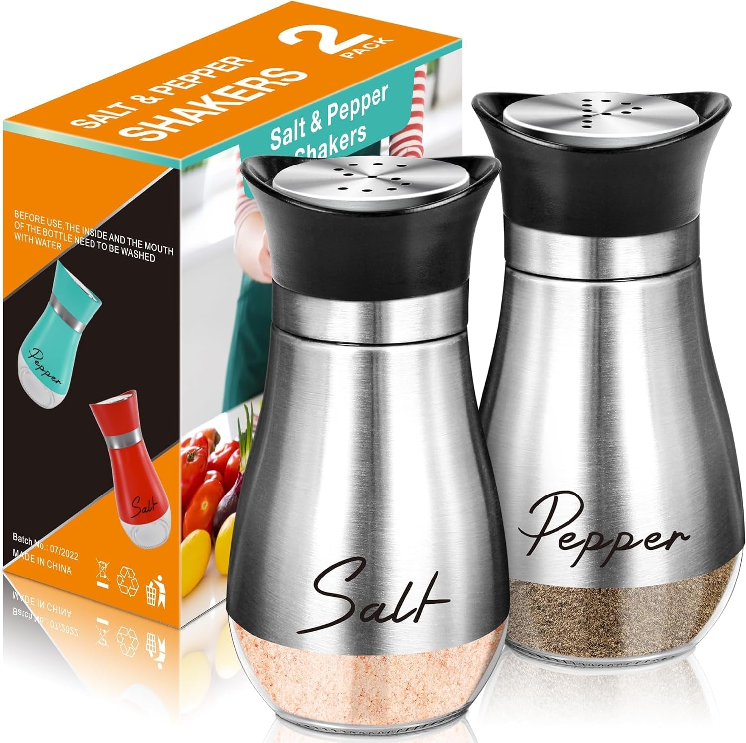 salt-and-pepper-shakers-4-oz-silver-glass-set-with-stainless-steel-lids-refillable-glass-shakers-with-stainless-steel-lids-for-cooking-dining-rv-trips-camping-and-bbqs-4-oz-capacity-each