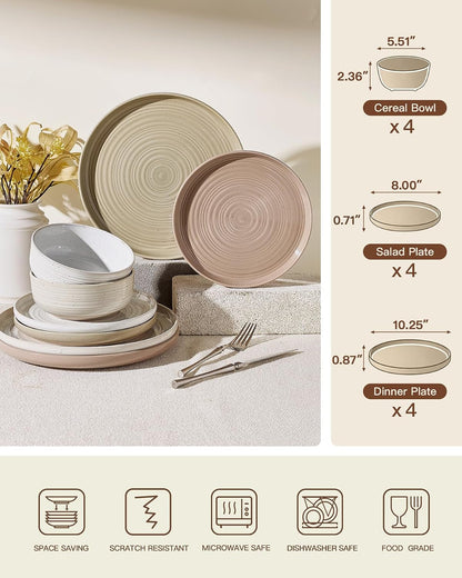 Stoneware Dinnerware Set for 4, Plates & Bowls, Multicolor7