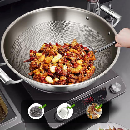17.72 Inch Hammered Titanium Wok Double Handle with Lid Nonstick(With Lid 1 | Durable Scratch Resistant Uniform Heat Wok Designed for Stir Fry Cooking on All Types of Kitchen Stovetops3