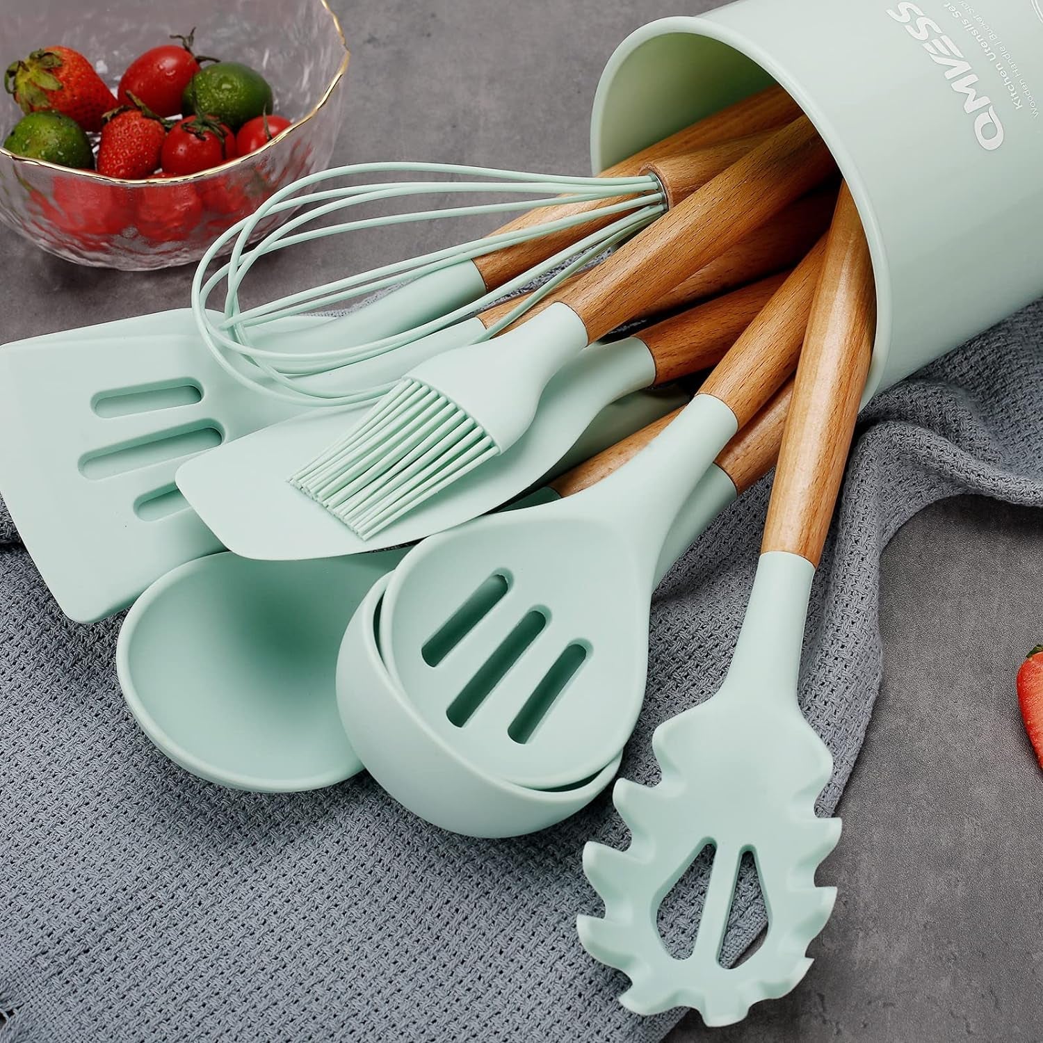 silicone-kitchen-utensils-set-35-pcs-non-stick-cooking-utensils-set-sturdy-insulation-wooden-handle-kitchen-accessories-for-cooking-with-spatula-set-and-spoons-set-gadgets-light-green