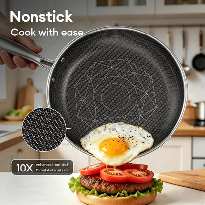 11 Pcs Pots and Pans Set，Hybrid Stainless Steel Cookware Set | Non Stick, Non Toxic, PFOA Free, Oven Safe, Dishwasher Safe, Induction Compatible2