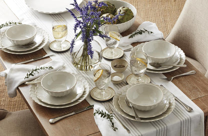 French Perle Scallop White Stoneware 24-Piece Dinnerware Set for 83