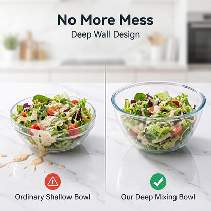 Glass Bowl Set of 3, Deep Sided Salad & Mixing Bowls,Stackable4
