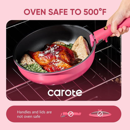 15Pcs Pots and Pans Set Non Stick, Cookware Set Detachable Handle | Induction Compatible, Dishwasher & Oven Safe, Space Saving, Camping Cooking Set, Kitchen Set, Pink7