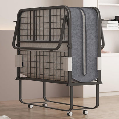 Folding Bed with 4 Inches Mattress, Portable Rollaway Guest Beds for Adults with Metal Frame & Swivel Wheels, Twin Size Foldable Bed Fold Away Beds Space Saving1