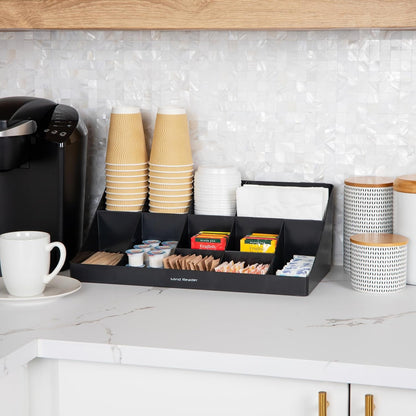 Cup and Condiment Station, Countertop Organizer, Coffee Bar, Kitchen, Stirrers, 17.875"L X 9.5"W X 6.625"H, Black2