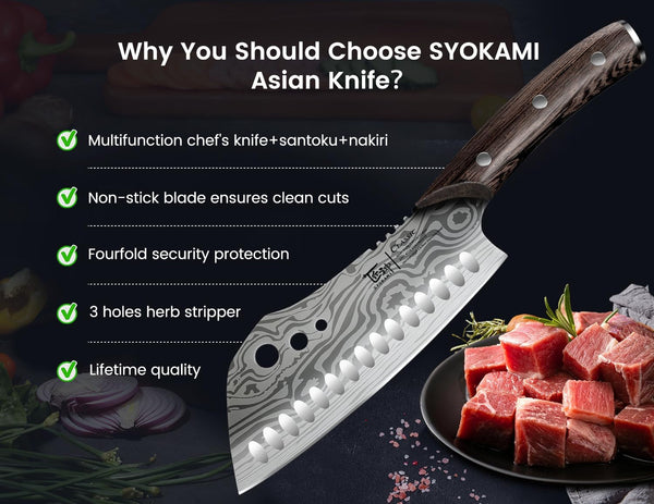 Cleaver Chef Knife with Herb Stripper, 7" Asian Kitchen Knife6