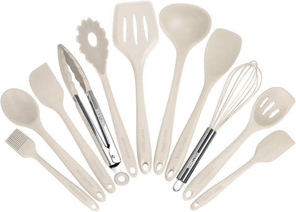 Kitchen Utensil Set - 11 Cooking Utensils - Colorful Silicone Kitchen Utensils - Nonstick Cookware with Spatula Set - Colored Best Kitchen Tools Kitchen Gadgets (Khaki)1