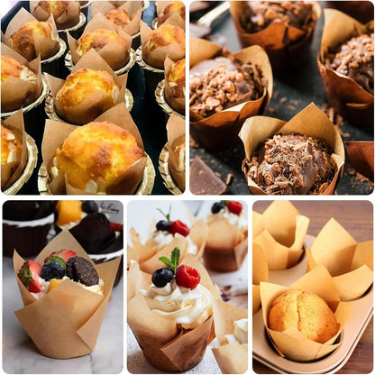 120 Counts Natural Tulip Cupcake Liners for Baking Cups, Food Grade Parchment Paper Muffin Liners Holders, Standard Tulip Cupcake Liners, Greaseproof Cup Cake Wrappers for Party, Christmas6
