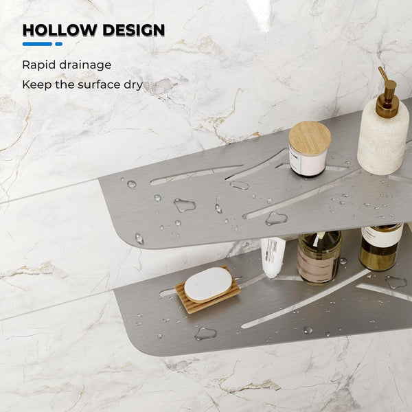 2-Pack 12" Brushed Nickel Recessed Corner Shower Shelf, for Tiled Bathroom Walls, 304 Stainless Steel Floating Shower Shelf, Shower Caddy Storage Shelves, No Drilling Required, Trapezoidal7