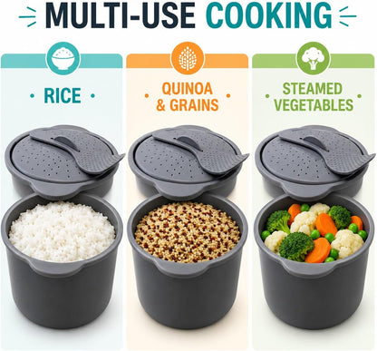 Microwave Rice Cooker and Grain Steamer 2.3L with Paddle and Measuring Cup | 2.3L Microwave Cooker for Rice, Grains and Vegetables with Locking Vented Lid, Paddle and Measuring Cup4