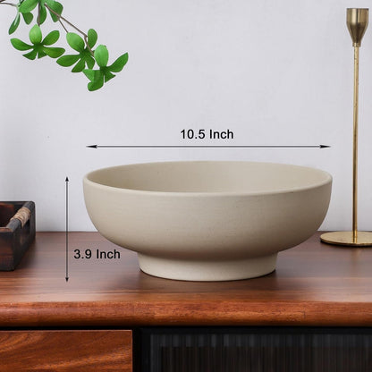 Stoneware Fruit Bowl for Kitchen Counter,Large Ceramic Decorative Bowls for Home Decor,Entryway Pedestal Bowl for Keys- 10.5Inch (Greige)4