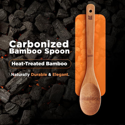 Dark Bamboo Wooden Spoons for Cooking 6-Piece, Apartment Essentials Wood Spatula Spoon Nonstick Kitchen Utensil Set Premium Quality Housewarming Gifts for Everyday Use2