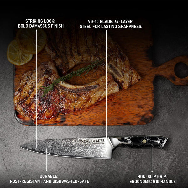 8” Chef Knife – VG10 Damascus Steel Kitchen Knife, Razor Sharp Professional Cooking Knife with Ergonomic G10 Handle, Luxury Gift Box & Sheath, Gift for Home Chefs4